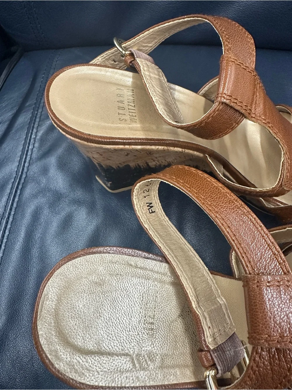 Stuart weitzman Brown Leather Wedge strappy Sandals size 9 m women’s